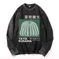 Yayoi Kusama Pumpkin Vintage Cotton Wash Crewneck Long-Sleeve T-Shirt