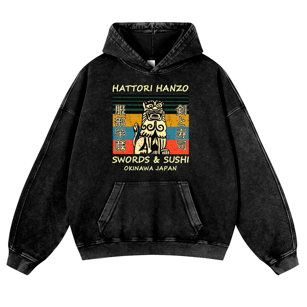 Hattori Hanzo Komainu Okinawa Japan Vintage Washed Thick Cotton Hoodie