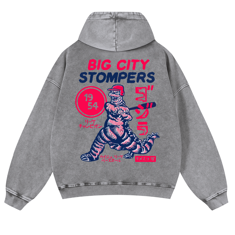 Baseball Kaiju Vintage Washed Cotton Back Art Hoodie