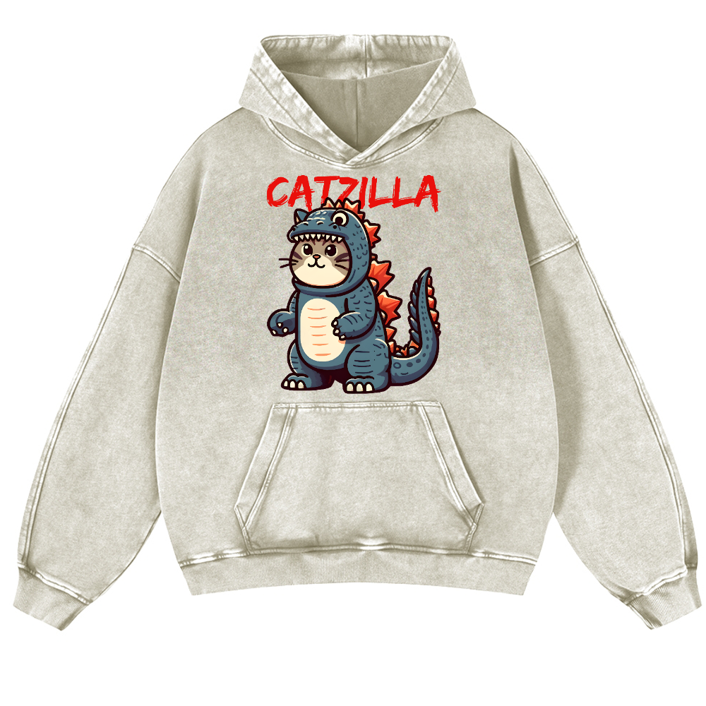 Catzilla Cat Kaiju Vintage Washed Thick Cotton Hoodie