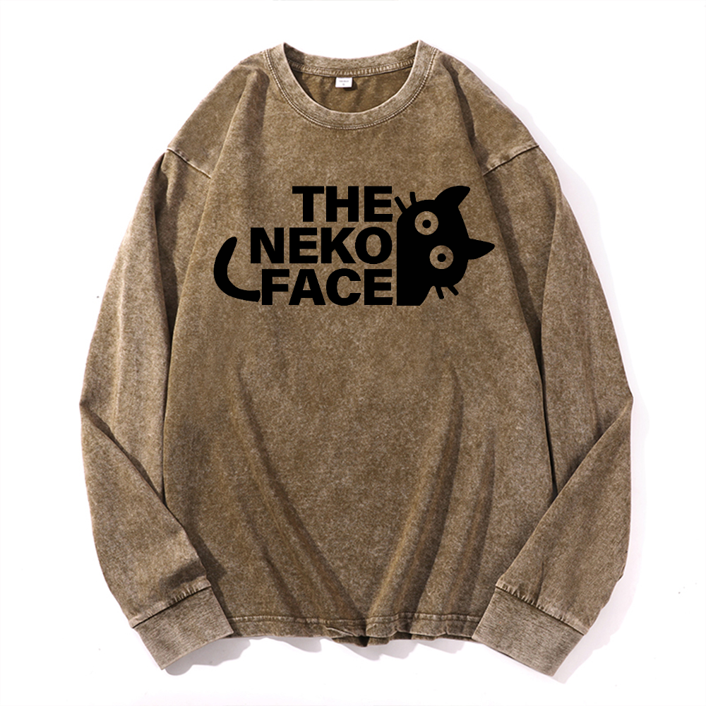 The Neko Face Vintage Cotton Wash Long-sleeve T-shirt