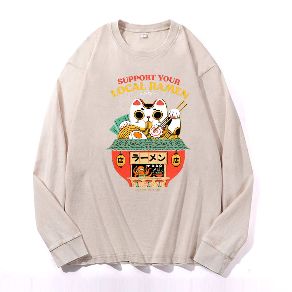 Vintage Cotton Wash Crewneck Long-Sleeve T-Shirt