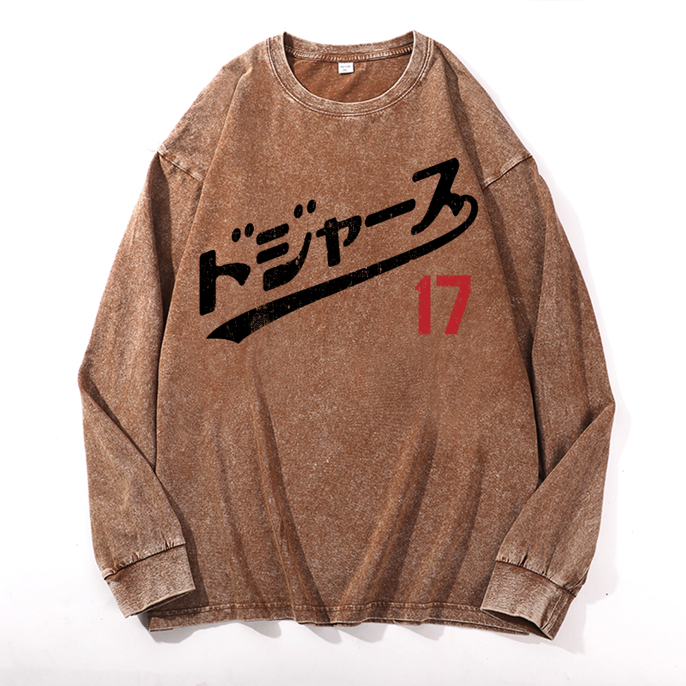 Dodger Baseball Vintage Cotton Wash Long-sleeve T-shirt