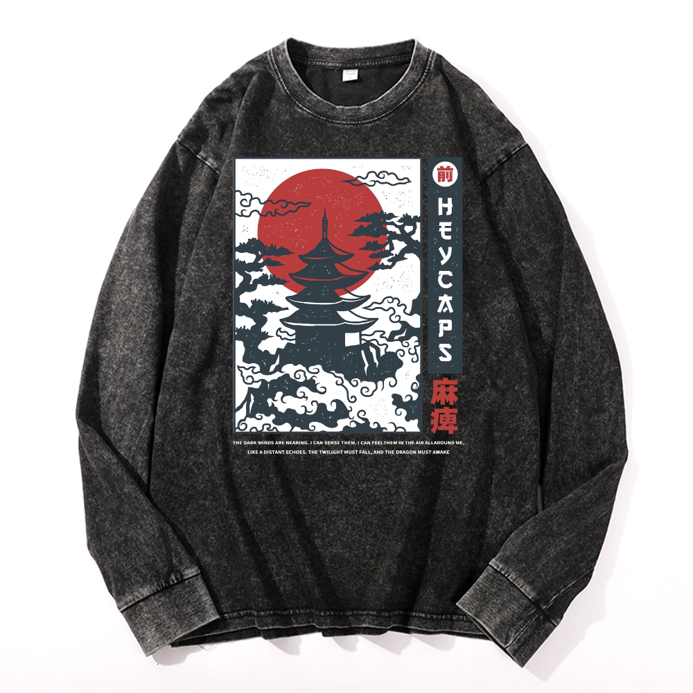 Vintage Cotton Wash Crewneck Long-Sleeve T-Shirt