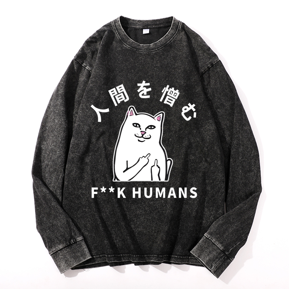 Vintage Cotton Wash Crewneck Long-Sleeve T-Shirt