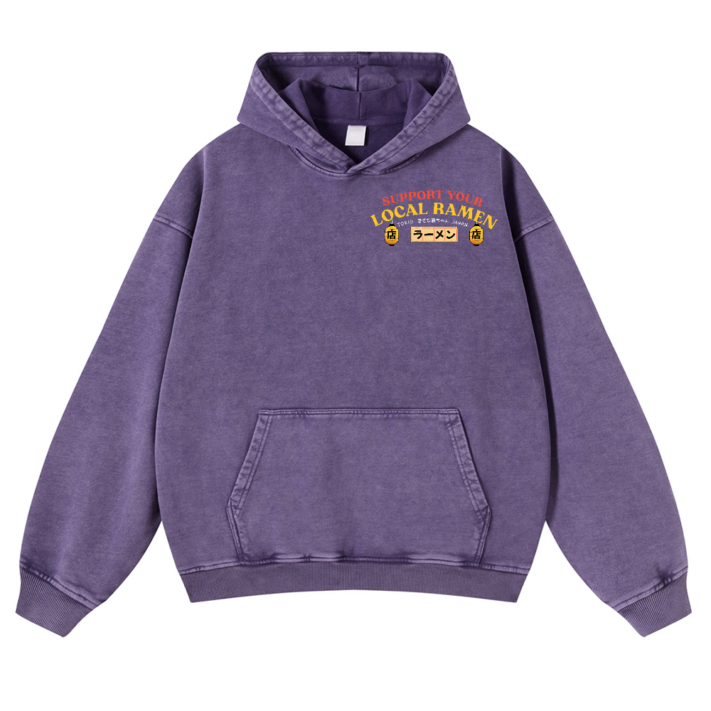 Ramen Lucky Cat Vintage Washed Cotton Back Art Hoodie