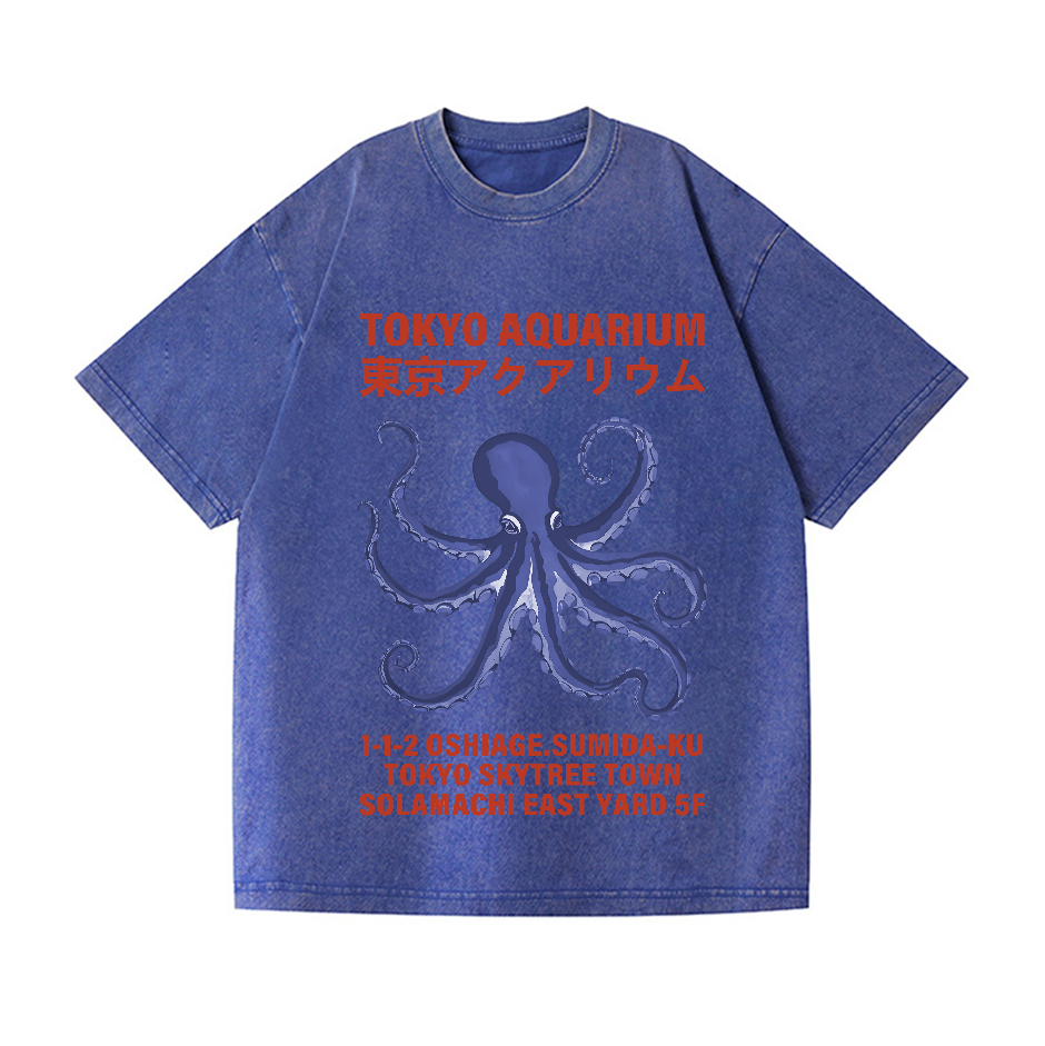 Tokyo Aquarium Octopus Vintage Wash Japanese Design T-Shirt
