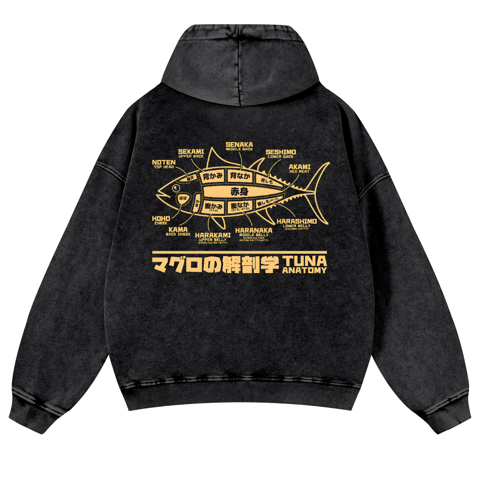 Fish Vintage Washed Cotton Back Art Hoodie