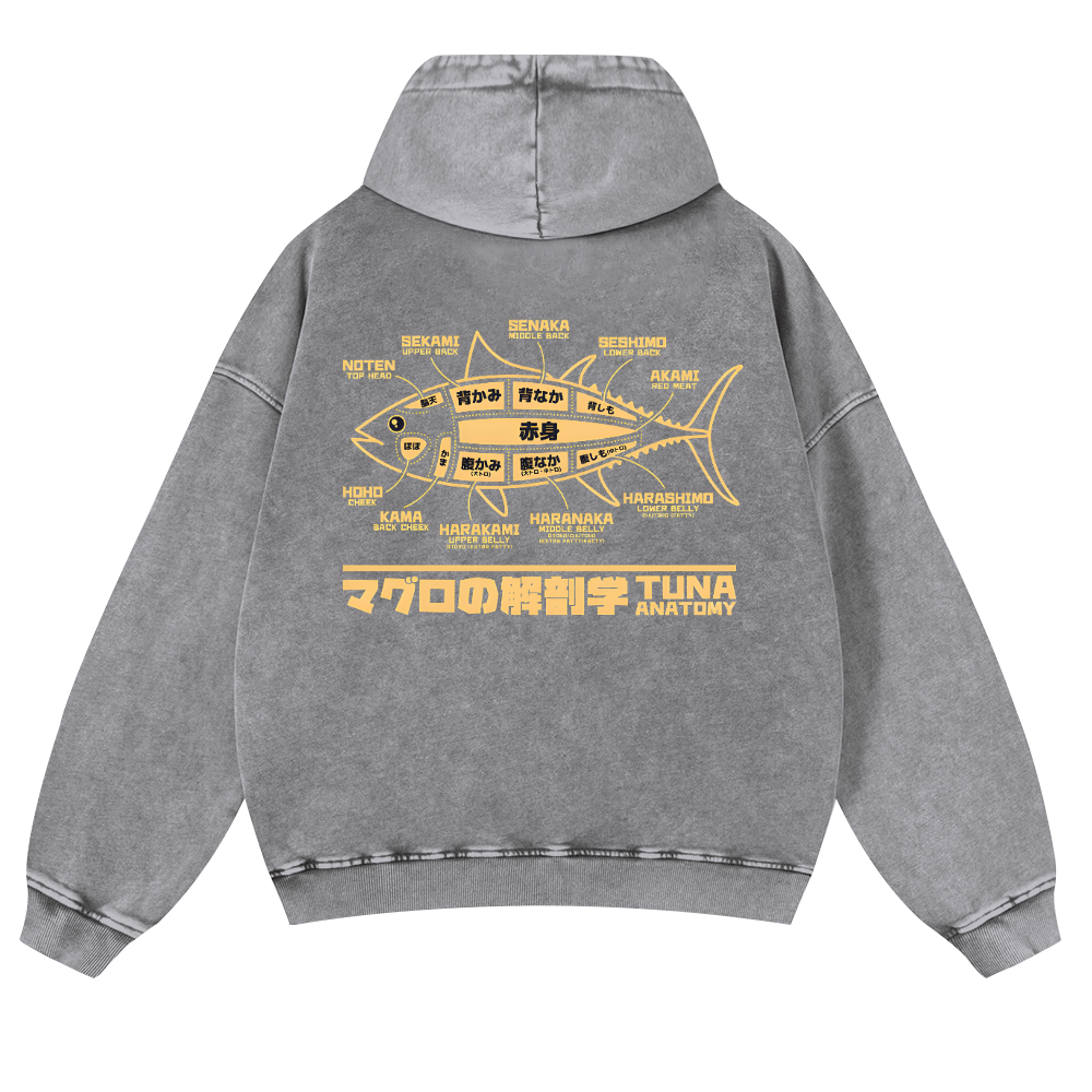 Fish Vintage Washed Cotton Back Art Hoodie