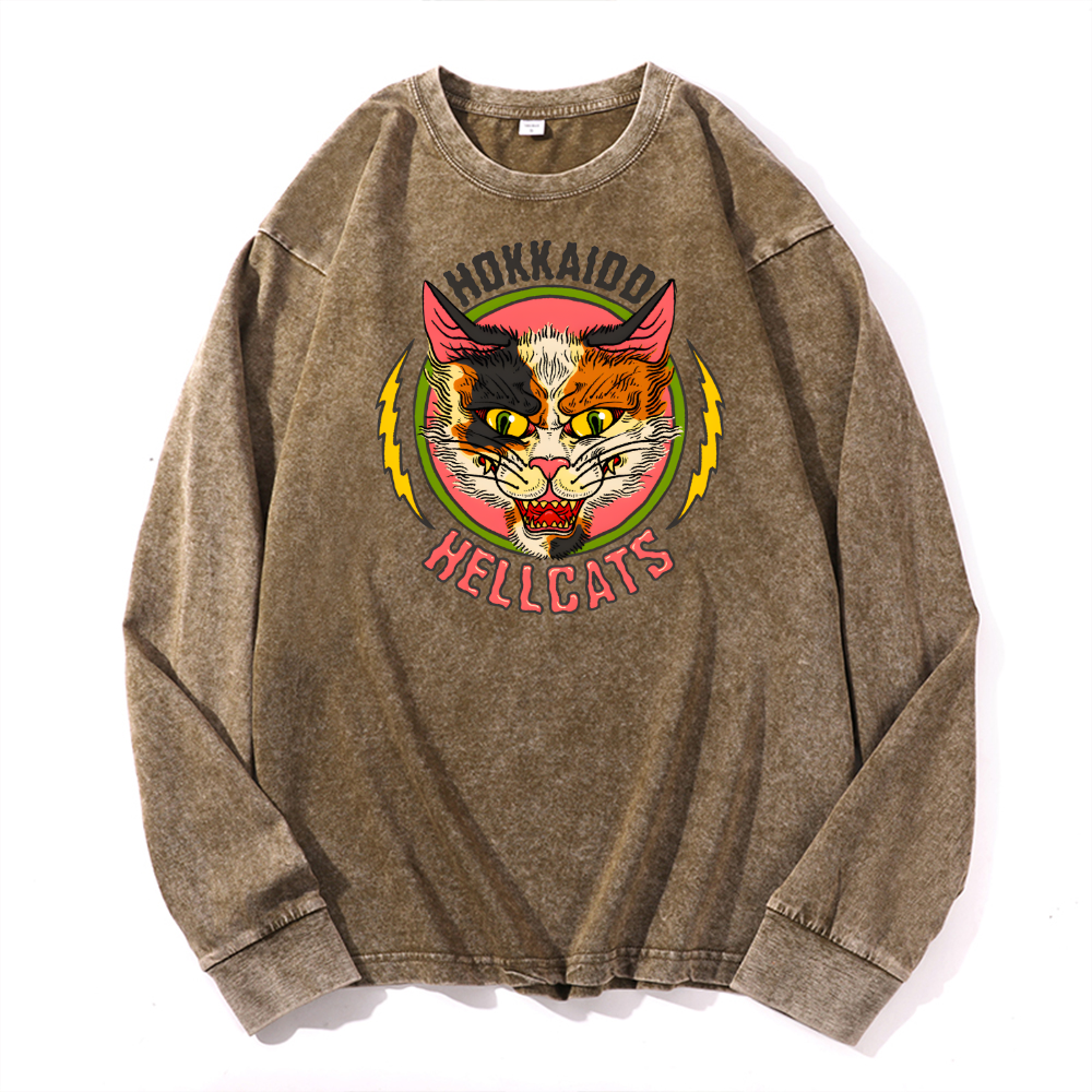 Hokkaido Hellcats Vintage Cotton Wash Crewneck Long-Sleeve T-Shirt