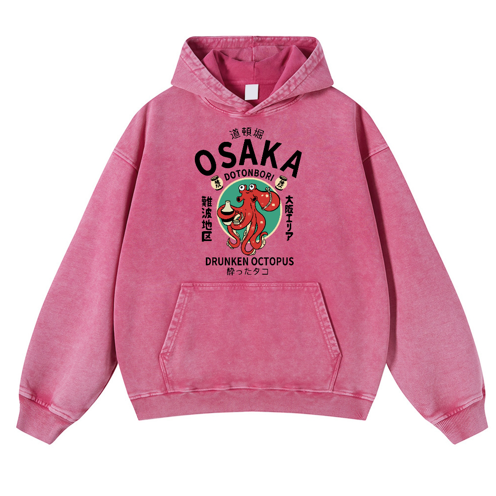 Osaka Drunken Octopus Vintage Washed Thick Cotton Hoodie