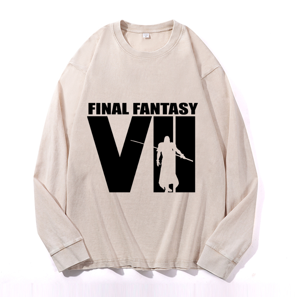 Vintage Cotton Wash Crewneck Long-Sleeve T-Shirt