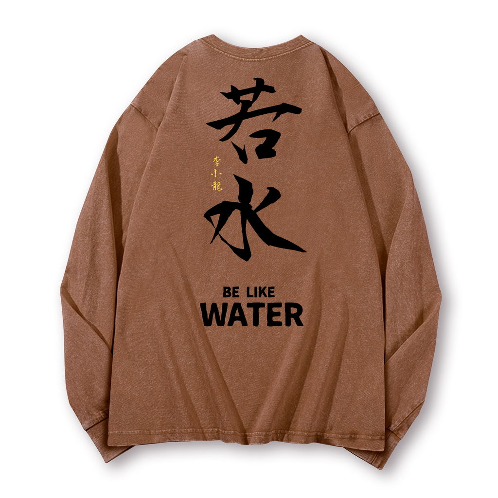Bruce Lee Water Vintage Washed Cotton Back Art Long-sleeve T-shirt