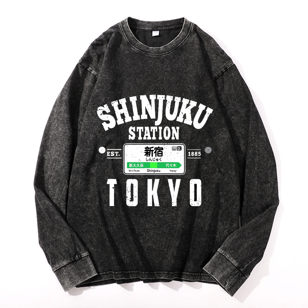 Vintage Cotton Wash Crewneck Long-Sleeve T-Shirt