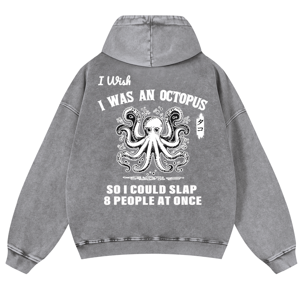 Octopus Vintage Washed Cotton Back Art Hoodie