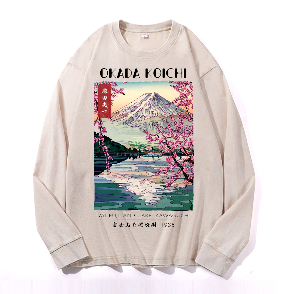 Fuji and Lake Vintage Cotton Wash Crewneck Long-Sleeve T-Shirt