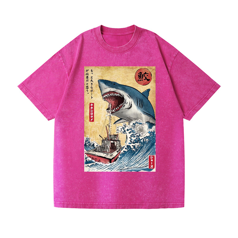 Shark Ukiyoe Vintage Wash Japanese Design T-Shirt