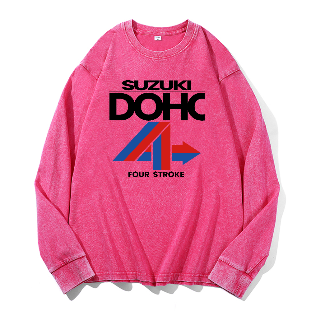 Suzuki DOHC Vintage Cotton Wash Crewneck Long-Sleeve T-Shirt