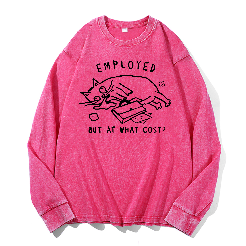Cat Vintage Cotton Wash Crewneck Long-Sleeve T-Shirt