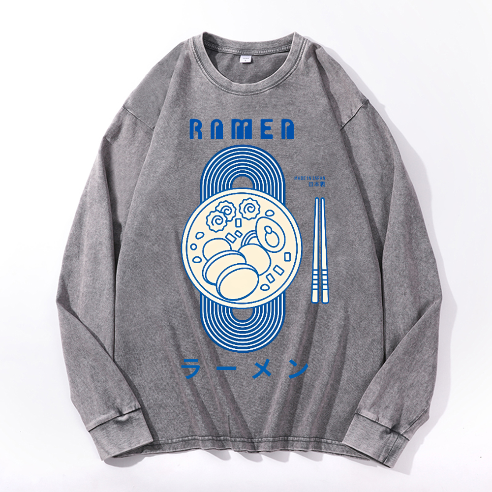 Vintage Cotton Wash Crewneck Long-Sleeve T-Shirt