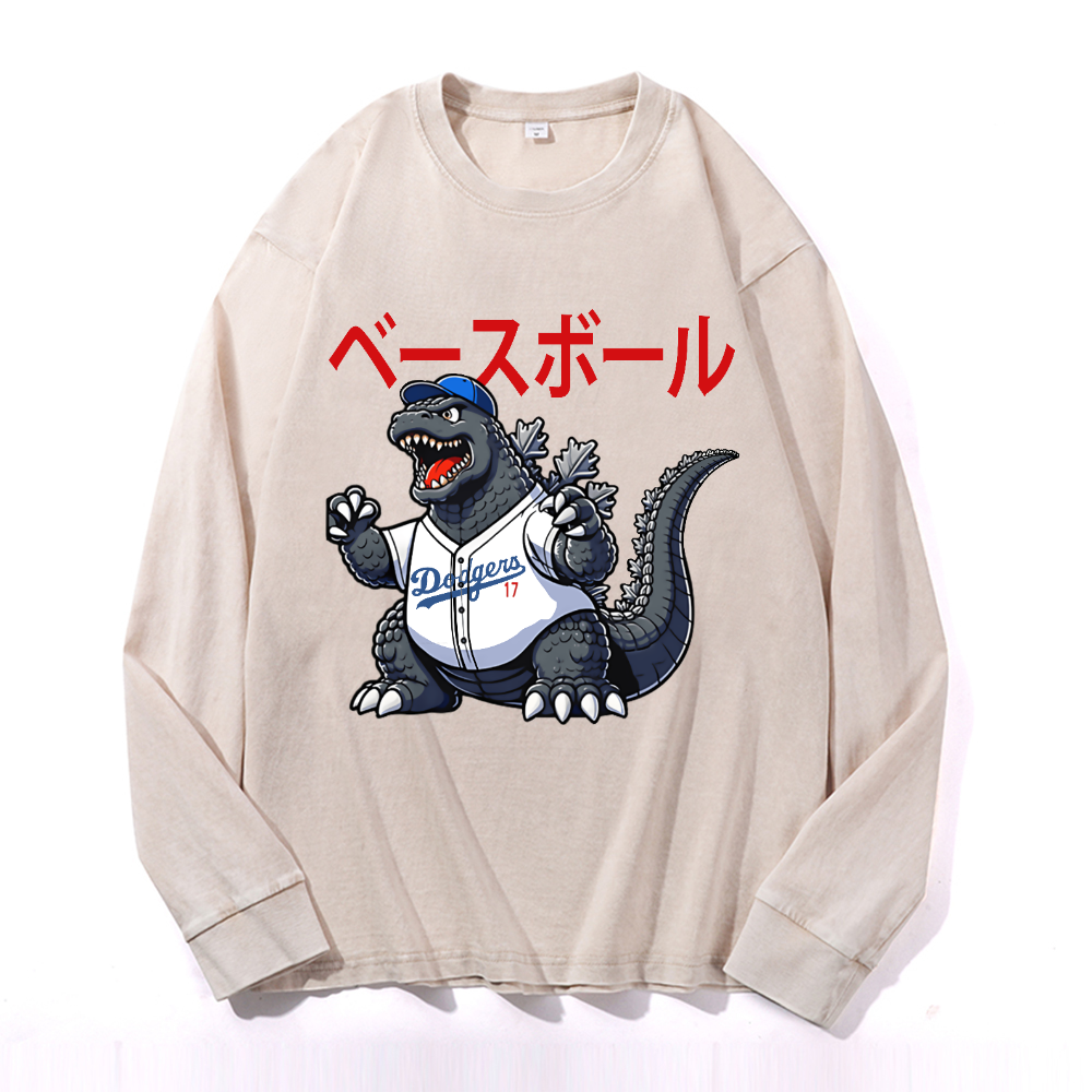 Dodgers Kaiju 17 Baseball Vintage Cotton Wash Long-sleeve T-shirt