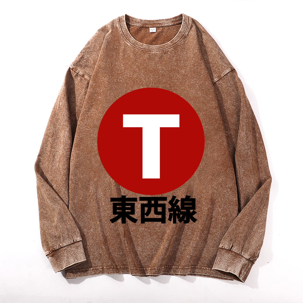 Vintage Cotton Wash Crewneck Long-Sleeve T-Shirt