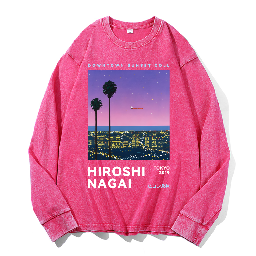 Hiroshi Nagai Vintage Cotton Wash Crewneck Long-Sleeve T-Shirt