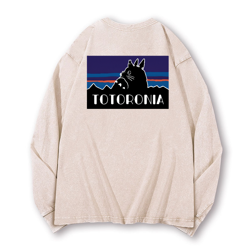 Ghibli Totoro Vintage Washed Cotton Back Art Long-sleeve T-shirt
