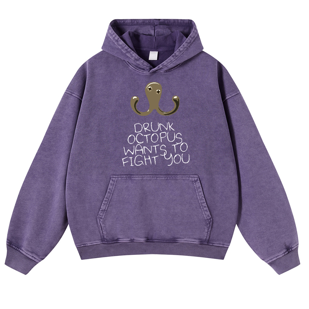 Drunken Octopus Vintage Washed Thick Cotton Hoodie