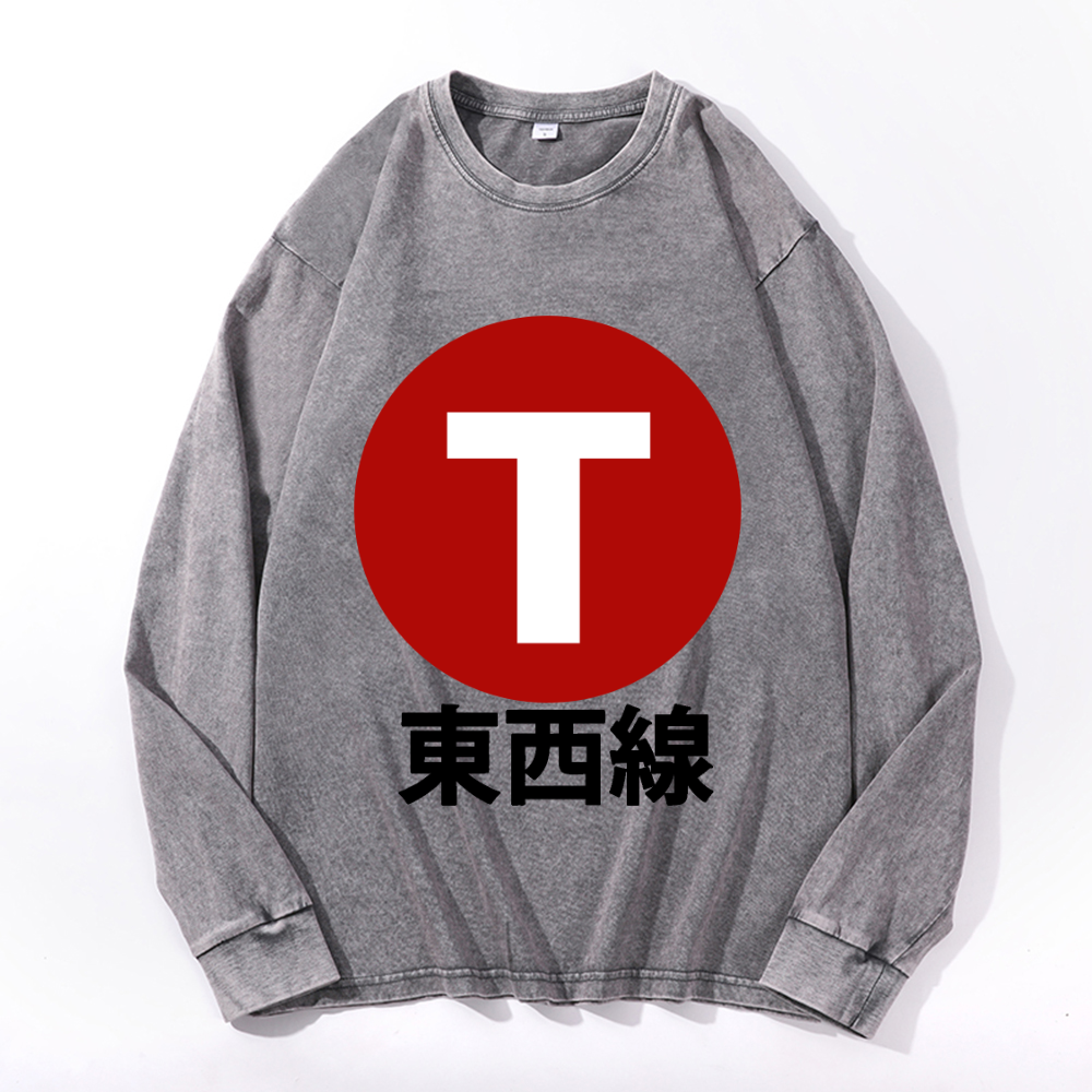 Vintage Cotton Wash Crewneck Long-Sleeve T-Shirt