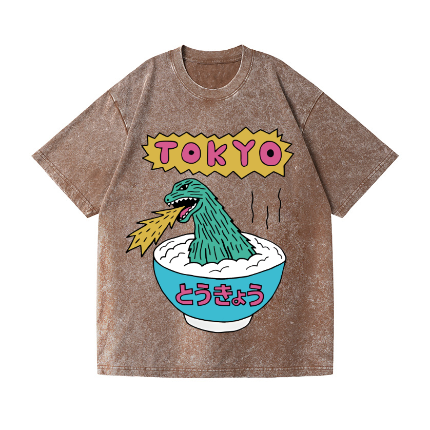 Kaiju The Monster Rice of Tokyo Vintage Wash Japanese Design T-Shirt