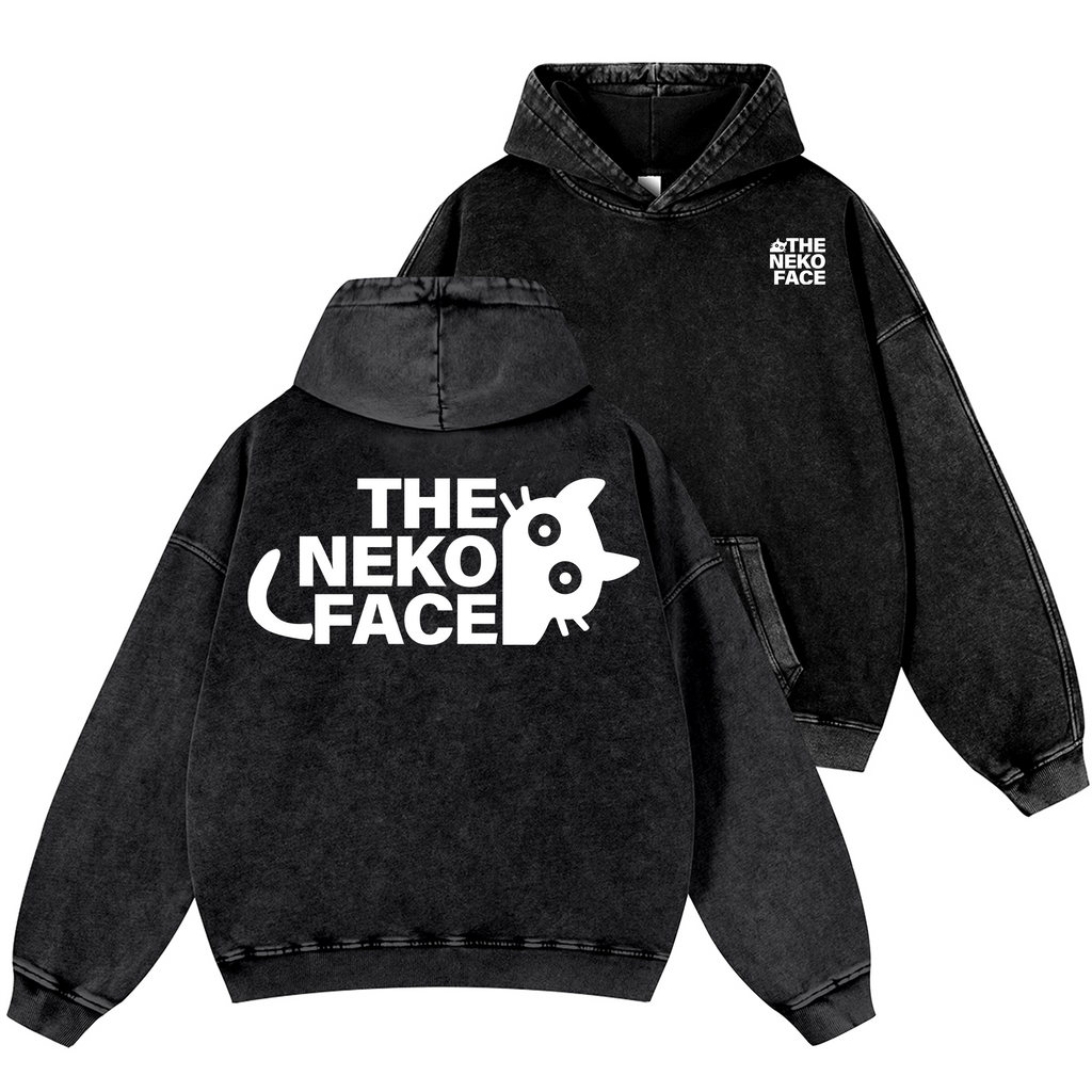 The Neko Face Vintage Washed Cotton Back Art Hoodie