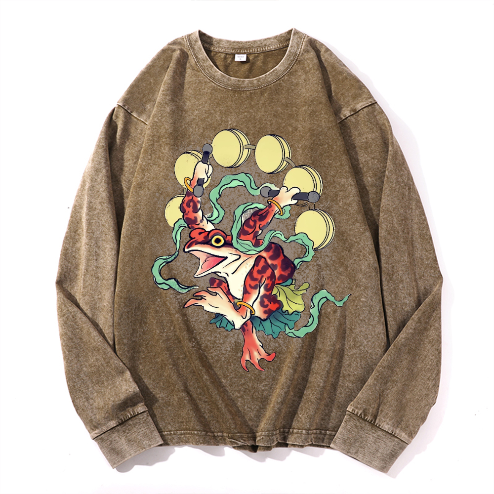 Frog Vintage Cotton Wash Crewneck Long-Sleeve T-Shirt