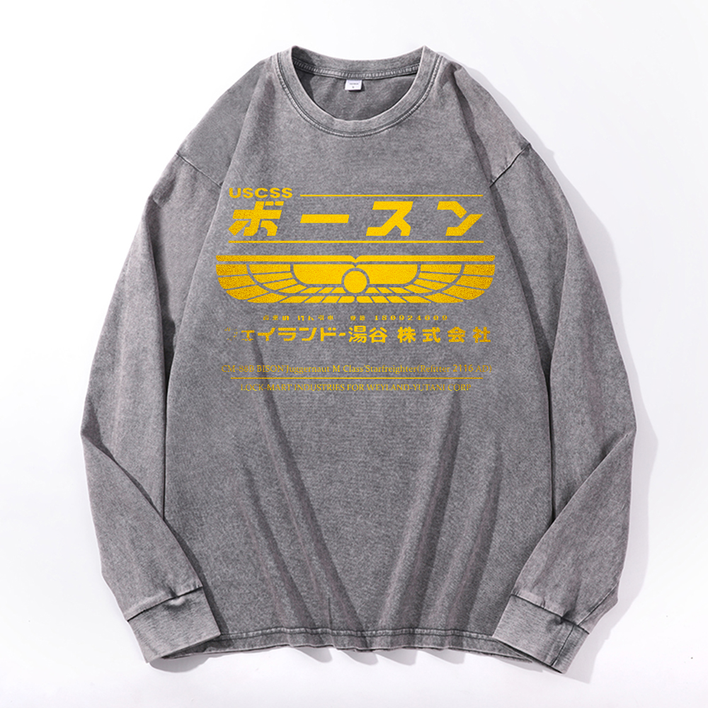 Weyland Yutani  Vintage Cotton Wash Crewneck Long-Sleeve T-Shirt