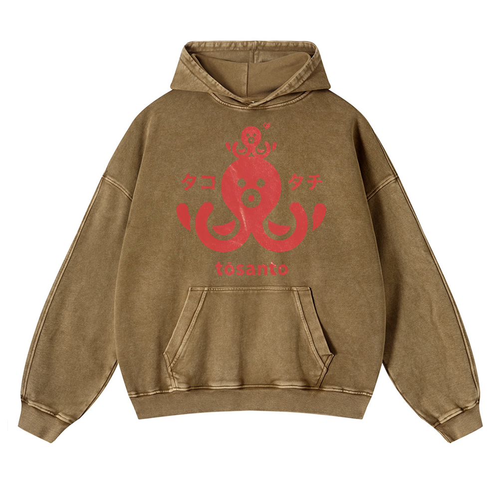 Octopus Vintage Washed Thick Cotton Hoodie