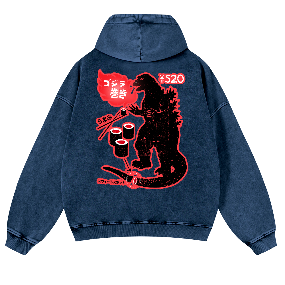 Kaiju Sushi Vintage Washed Cotton Back Art Hoodie