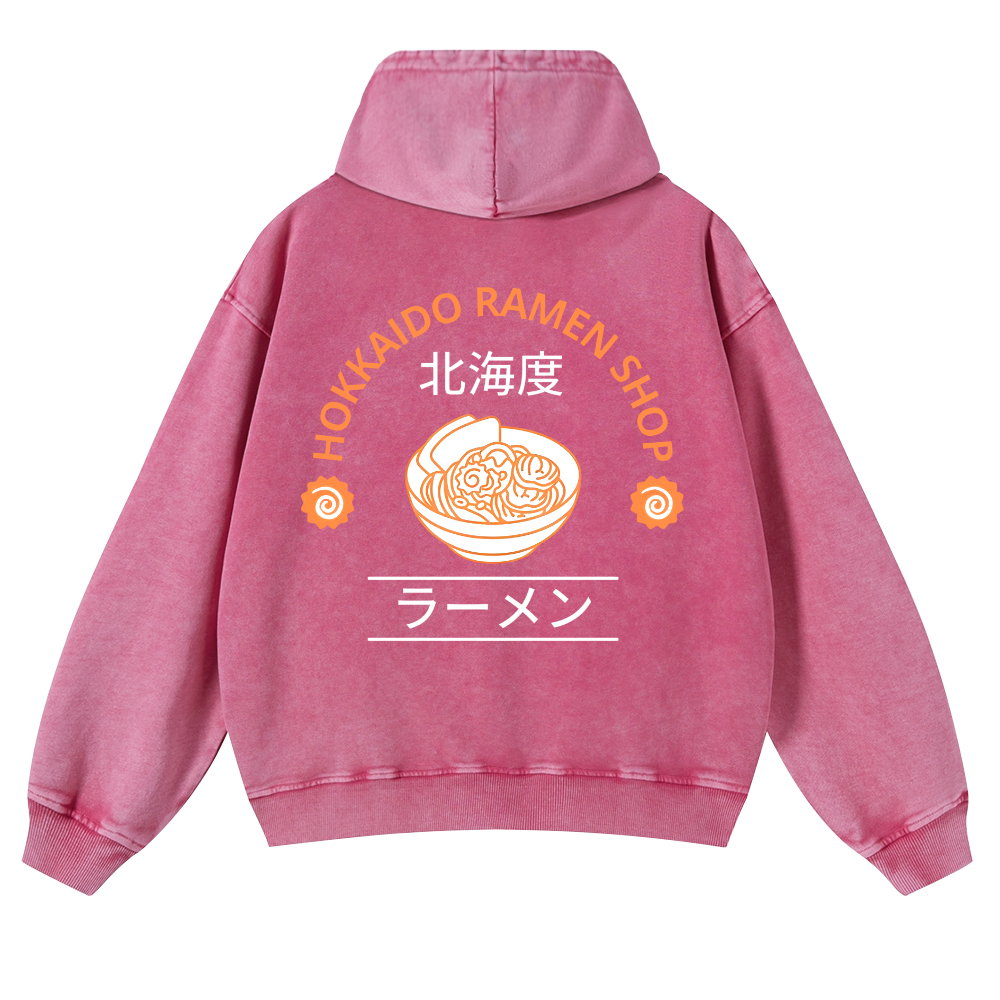 Hokkaido Ramen Shop Vintage Washed Cotton Back Art Hoodie