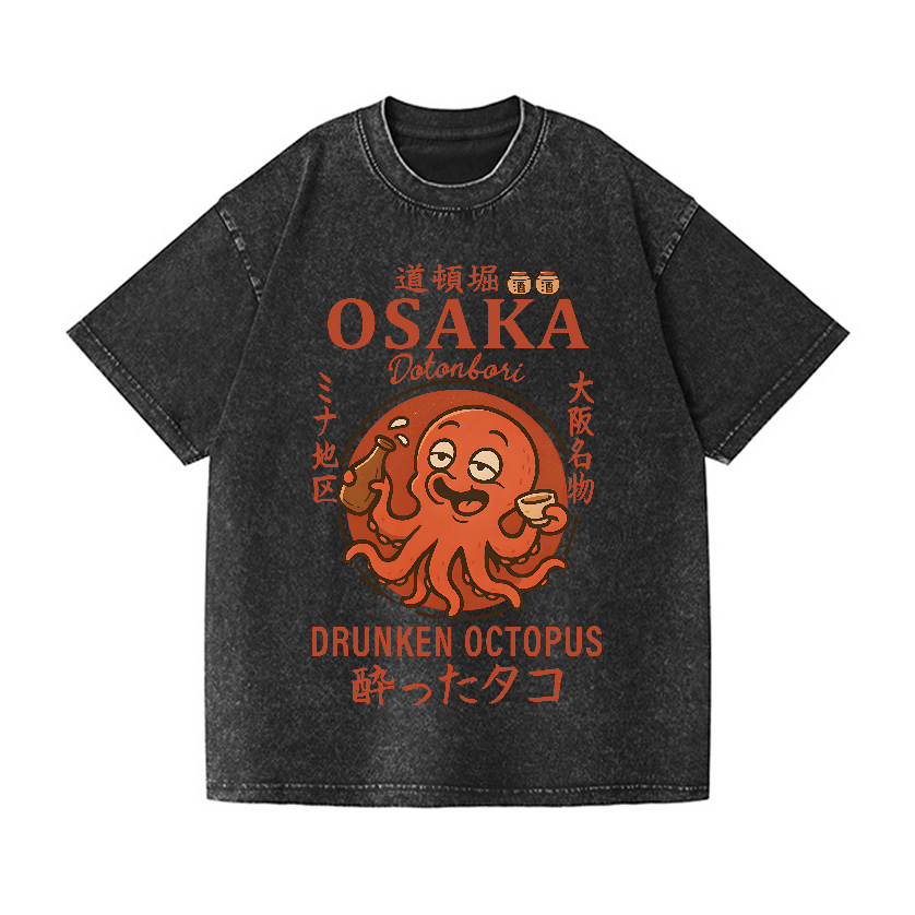 Osaka Dotonbori Drunken Octopus Vintage Wash Japanese Design T-Shirt