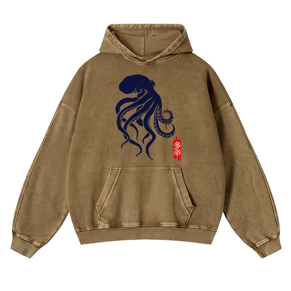 Octopus Vintage Washed Thick Cotton Hoodie