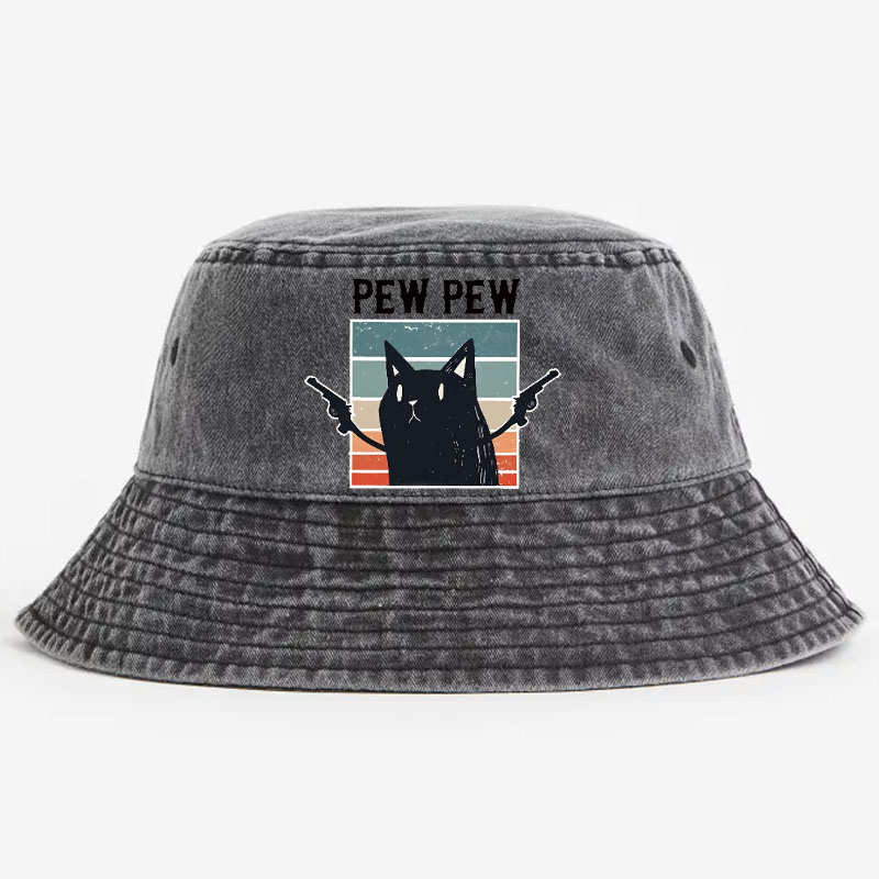 Pew Pew Cat Vintage 100% Cotton Bucket Hat