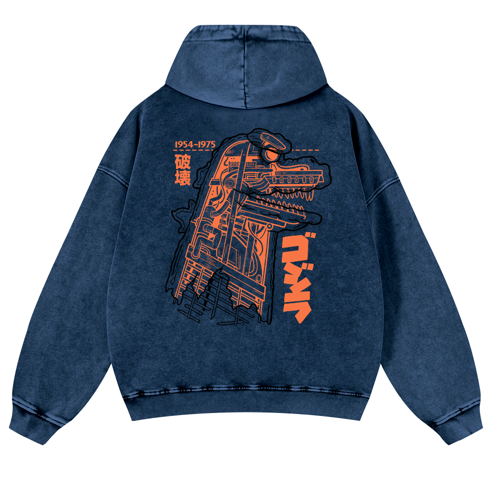 Kaiju Vintage Washed Cotton Back Art Hoodie