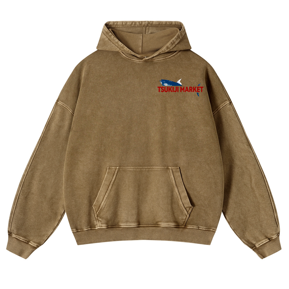 Tsukiji Market Tuna Fish Tokyo Japan Vintage Washed Cotton Back Art Hoodie