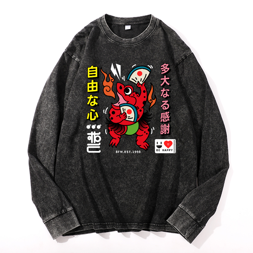 Frog Vintage Cotton Wash Crewneck Long-Sleeve T-Shirt