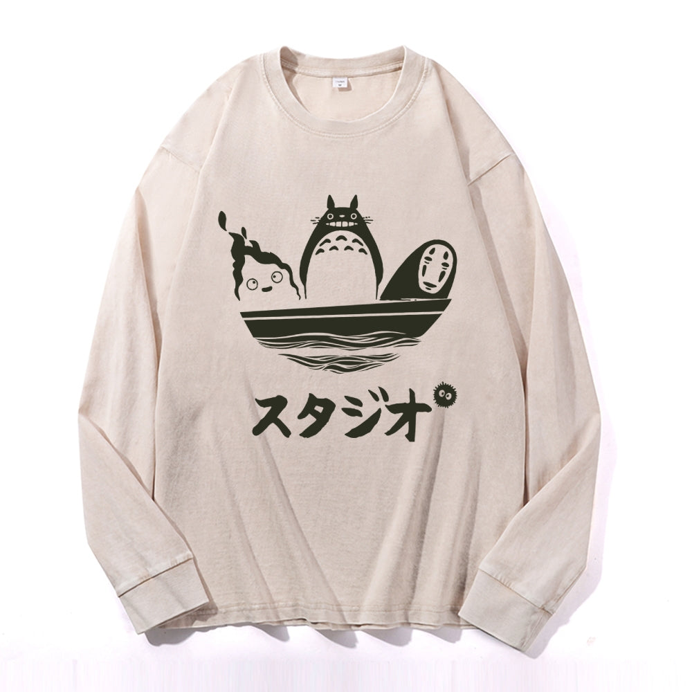 Howl's Moving Castle/My Neighbor Totoro/Spirited Away No Face Kaonashi Ghibli Anime Vintage Cotton Wash Crewneck Sweatshirt