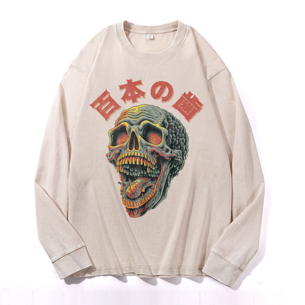 Vintage Cotton Wash Crewneck Long-Sleeve T-Shirt