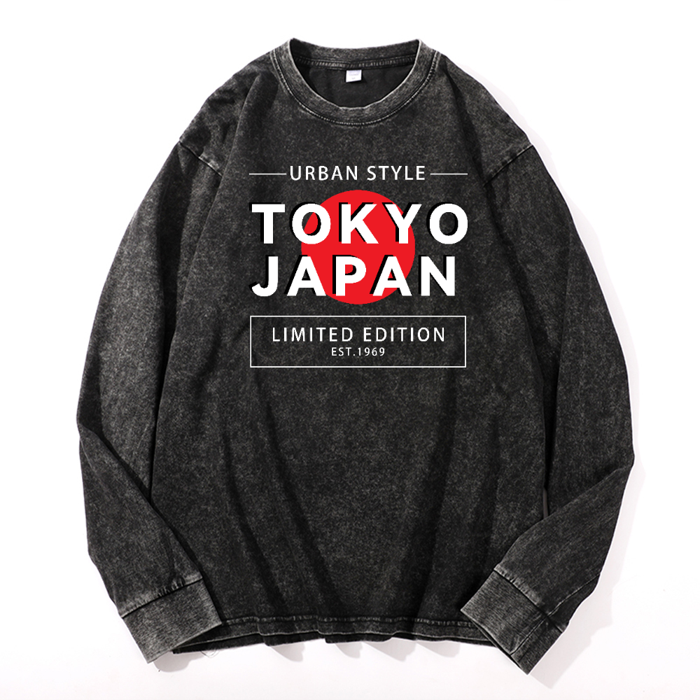 Tokyo Japan Vintage Cotton Wash Crewneck Long-Sleeve T-Shirt