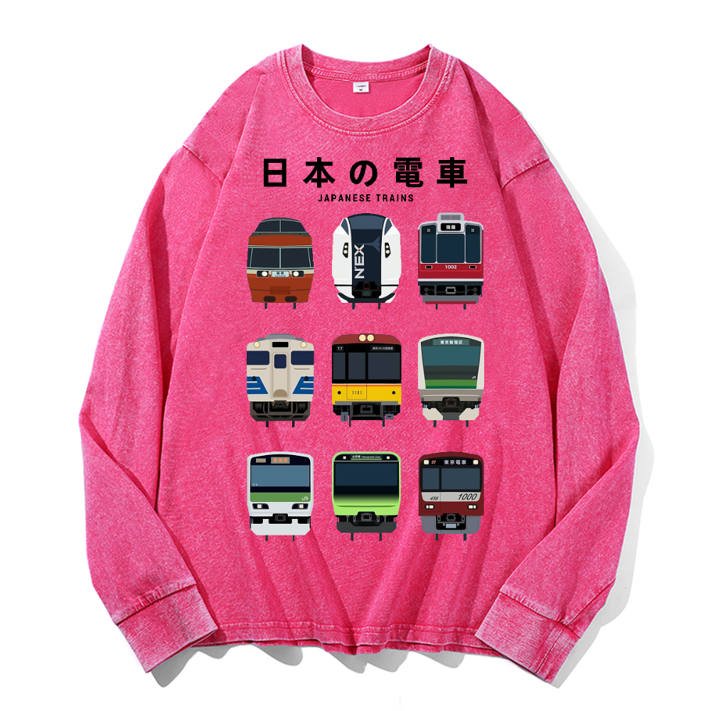 Trains Vintage Cotton Wash Crewneck Long-Sleeve T-Shirt