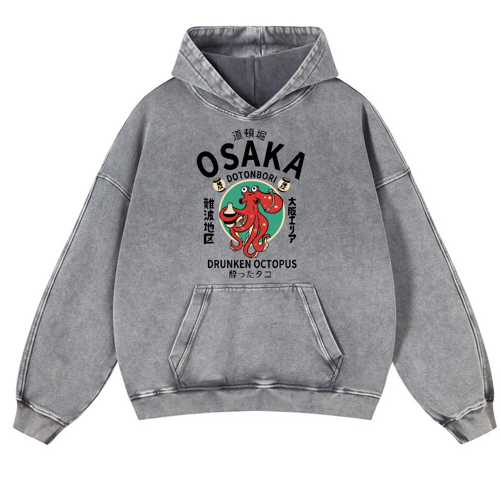 Osaka Drunken Octopus Vintage Washed Thick Cotton Hoodie