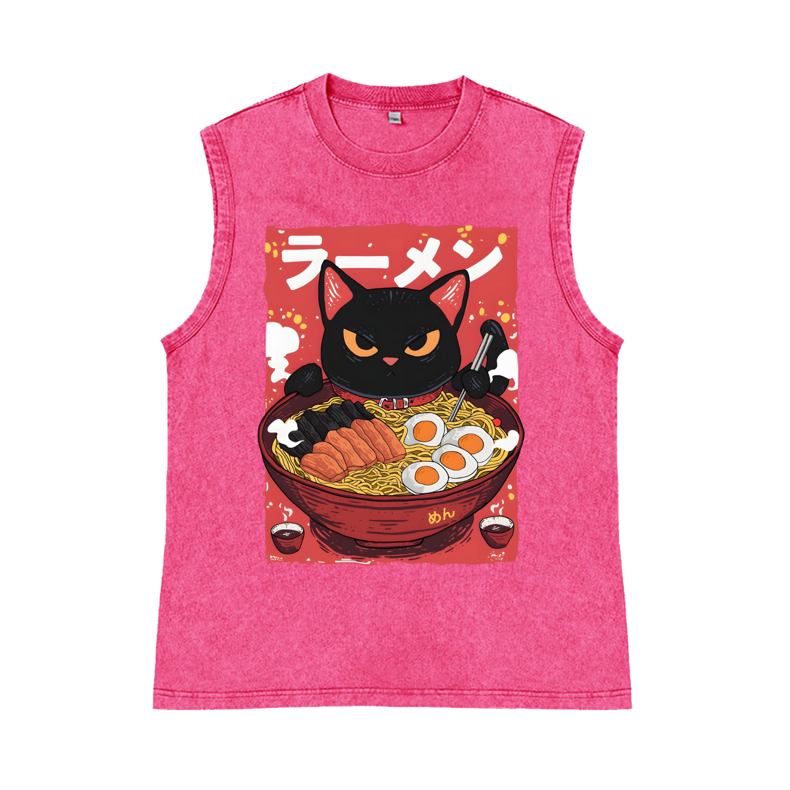 Ramen Cat Pure Cotton Wash-Dyed Sleeveless Tank Top