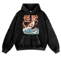 Kaiju Sushi Monster Wave Vintage Washed Thick Cotton Hoodie